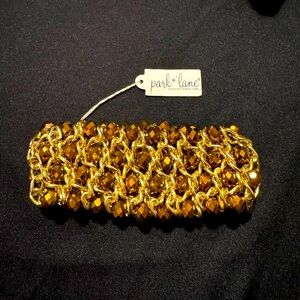 NWOT, Park Lane Gold and Brown Topaz glass bead stretchy bracelet,